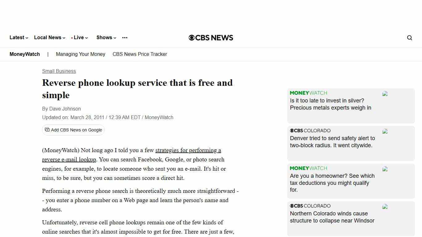 Reverse phone lookup service that is free and simple - CBS News
